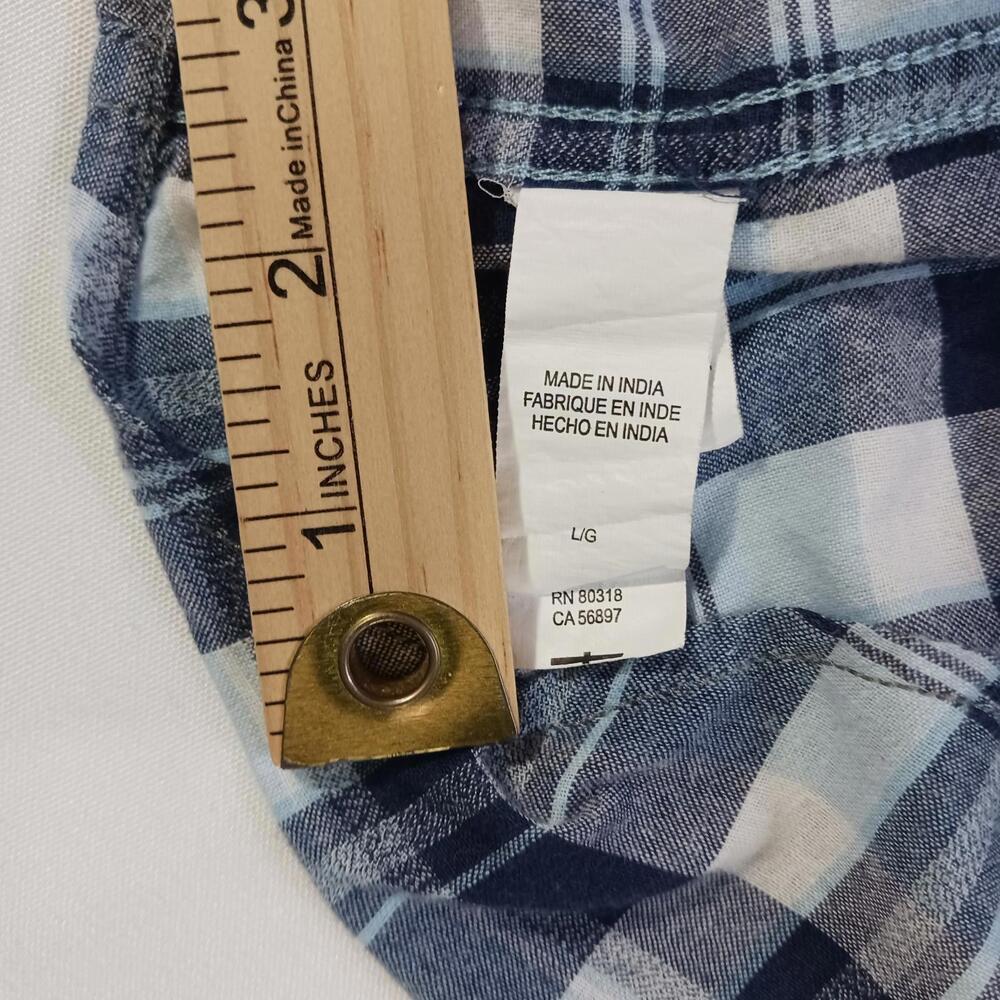 Lucky Brand Sportswear Men's Western Pearl Snap Button Up Blue Plaid Shirt Sz L - Picture 5 of 16